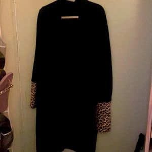 Black long cardigan with leopard sleeves